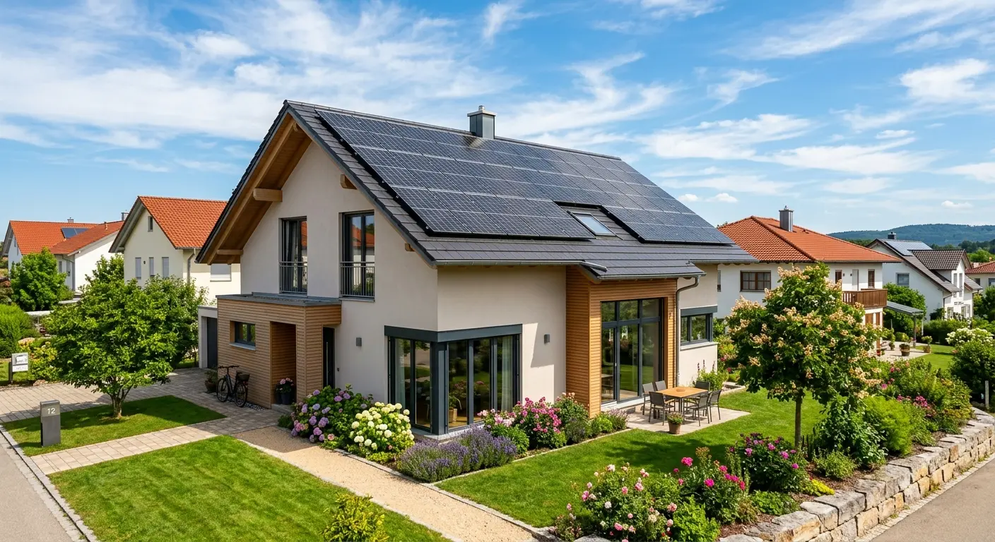 Haus mit Solaranlage auf dem Dach